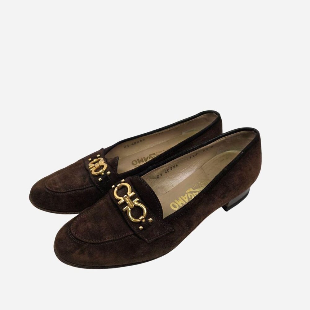 Salvatore Ferragamo Chocolate Brown Suede Leather Loafers Women's Size 6.5